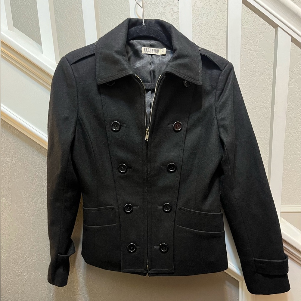 Georgiou Studio black wool coat with buttons